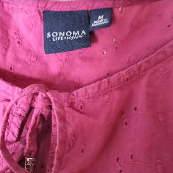 Sonoma Life Style M Raspberry Eyelets Shortsleeves Women's Top - Picture 3 of 6